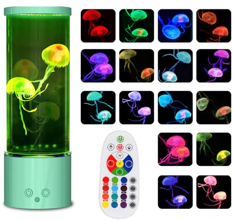 Soarling Quallenlampe, LED Quallen Lampe 17 Farben 4 Lichtmodi, Quallen Aquarium Quallenlampen mit Fernsteuerung für Kinder, 3-Helligkeit Stimmungslicht für Entspannung Schlafzimmerdekoration, Grün