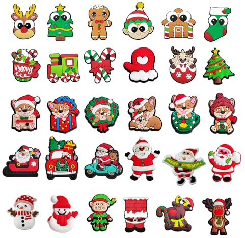 30PCS Weihnachten Schuhanhänger für Schuhe, Schön Weihnachtsmann Elch Schneemann PVC Anhänger für Clog Sandalen Armband, Xmas CLOG Charms Schuh Dekorations Anhänger,Geschenk für Jungen Mädchen Kinder