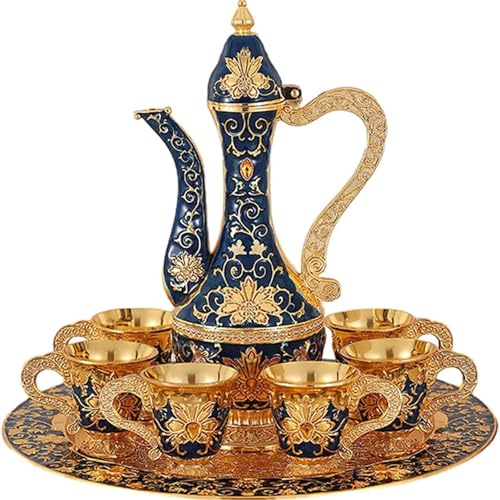 SUPBEI Set da Vino Europeo, Set di Brocche in Vetro da Vino in Metallo, Set di Bicchieri da Portata, Set Turco Antico, Set di Teiere Vintage per La Casa, Hotel, Tavolo da tè, Bar Decorativo