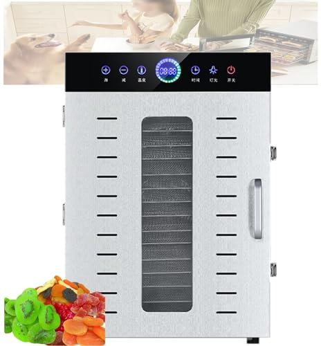 Food Dehydrator,12/16/20 Tray Dehydrator,24-Hour Timer,86-194℉ Temperature Control,LED Display,Stainless Steel,Suitable for Fruits,Vegetables,Pet Treats,Ingredients Not Included,16thfloor