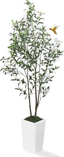 Olivo sintético de 6 pies (72 pulgadas) – Olivo artificial de seda alto, decoración del hogar, maceta en maceta, árbol de olivo falso con ramas y frutas realistas para decoración del hogar y la