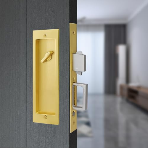 HOCONNIE Cerradura y Tirador para Puerta Corredera Manilla Empotrada Cerradura Invisible para Puerta de Bolsillo Tirador Oculto 190mm (Oro)