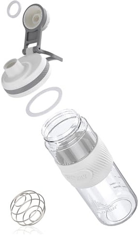 PZMLOASN Bottiglia shaker per miscele di proteine, shaker per frullati proteici super cremosi per il fitness, bicchieri shaker per frullati proteici, 650 ml, durevole, a prova di perdite (bianco)