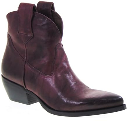 Piranha Italia 500 Texani Bassi Donna Pelle Bordeaux Tacco Western 4Cm Suola Gomma Gambale Caviglia
