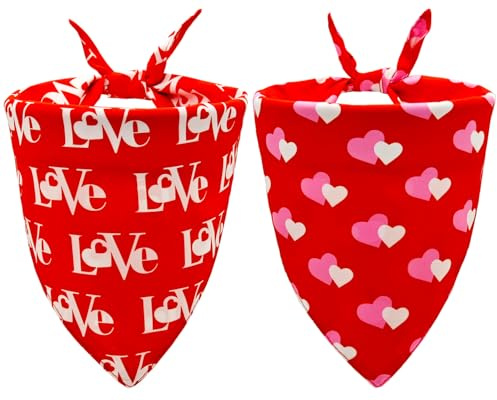 CozyHaus Hundehalstücher zum Valentinstag, für Jungen und Mädchen, Herz-Bandana für Hochzeiten, Partys und Feiertage, Hunde-Outfit, Geschenke für mittelgroße bis große Hunde, Rot, 2 Stück