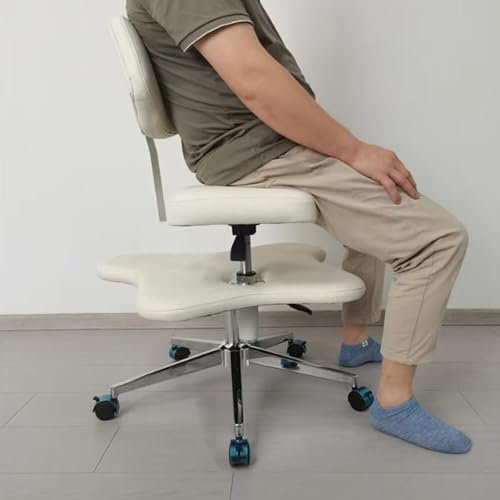 PLHBVDFWE Meditationsstuhl für den Schreibtisch zu Hause, Kniestuhl für den Schreibtisch zu Hause mit Universalrädern, höhenverstellbarer Meditationsstuhl fürs Büro,Weiß