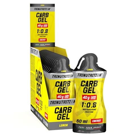 TRINUTRITION CARB GEL 15 x 60ml – Gel Énergétique Citron – 40g Glucides par Dose – Ratio 1:0,8 Maltodextrine & Fructose – Endurance, Vélo, Course, Trail – Vegan & Sans Gluten