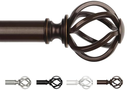 Long Curtain Poles for Eyelet Curtains 80 to 365 cm, USFOOK 22 mm Bronze Curtain Pole for Windows, Metal Extendable Drapery Rods with Twisted Cage Finials