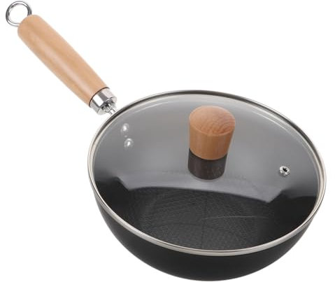 VERDANVERSE Japanese Iron Wok with Lid 20cm Small Round Bottom Cooking Pan Traditional Non-Coated Frying Pan for Home Gas Stove Use