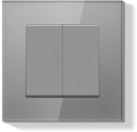 BSEEDLIFE Interruttore a parete, interruttore da incasso con telaio in vetro di cristallo, 2 gang a 1 via, installazione facile, 86 x 86 mm, grigio
