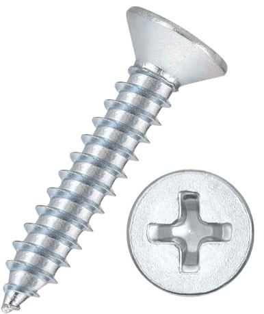 Kozelo 200pcs Phillips Wood Screws - [ST4.8x25mm] Carbon Steel Bluish-white | Flat Head Countersunk Self Tapping Screws for Furniture Assembly, Interior Trim, Outdoor Construction