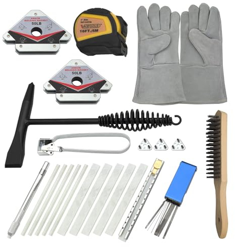 VASTOOLS Welding Accessories,23pc,Chipping Hammer,Leather Welding Gloves 13.5,Soapstone Holder,16'x 1Tape measures,50LB Welding Magnet,Triple Flint Torch Striker,Torch Cleaner,Wire Brush