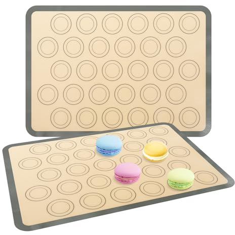 MENIBBLER 2 Pcs Silicone Macaron Baking Mat, Non-Stick Macaron Silicone Mat, Uniform Heating Bread Baking Sheet Easy to Clean for Cookies