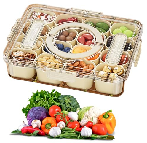 Snack Box 16 Compartiments, Snacks to Go Distributeur Enfant, Boite Gouter avec Cuillère à Fourche, Boîte de Rangement Collations avec Couvercle et Poignée pour les Bonbons, Fruits, Épices et Noix