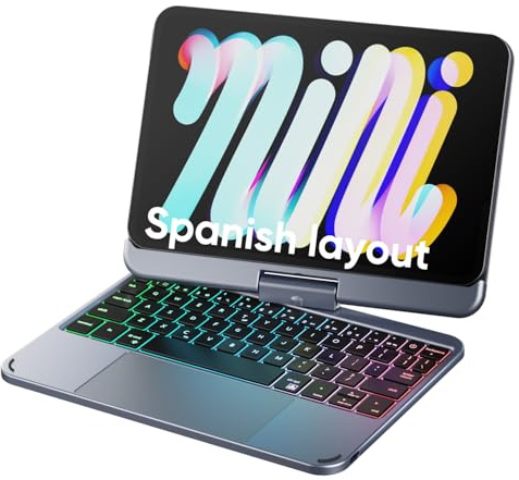 doqo Magnético Funda Teclado iPad Mini 7 A17 Pro & Mini 6 con Trackpad | Escritura tipo portátil, Rotación 360°, 7 Colores Retroiluminado, for ipad 8,3 Protectora,inalámbrica