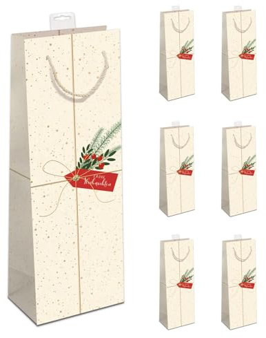 GREENLINE Geschenktaschen für Flaschen 6 Stück Weihnachten Flaschentüten edle Zuckerrohrpapier Geschenktüten 100% Baumfrei für Wein Sekt Champagner Beutel mit Baumwollkordel