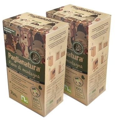 Paglianatura 2 Dispenser Fieno di Montagna Anti Spreco per Conigli e Piccoli Roditori | Fieno Naturale Ricco di Fibre | Box in Cartone Pratico, Igienico e 100% Naturale