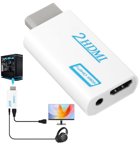Adapter för Wii till HDMI med 3,5 mm Full HD 1080P/720P ljudutgång | Video Converter Connector stöder alla visningslägen för W-ii för Monitor Projector TV