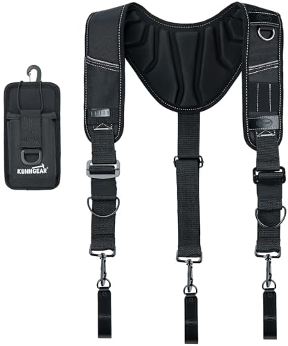 KUNN Tool Belt Suspenders with Comfort Molded Air Channel, Adjustable Heavy-Duty Construction Bag suspenders for Carpenter, Electrician and Tradesmen