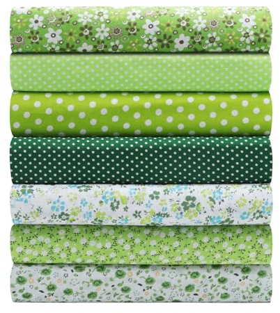 LOLANIUT Lot de 7 restes de tissu, 50 x 50 cm, à coudre, avec motif végétal et ciseaux à tissu, tissu en coton, pour patchwork, couture et bricolage, pour enfants, adultes, printemps, été, décoration