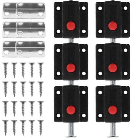 DEARMAMY Loquet À Ressort Pour Porte De Placard Loquet À Bouton-Poussoir Pour Meubles Et Armoires Quincaillerie De Fermeture Avec 6 Verrous 6 Boucles Et 36 Vis Noir 2.09 X 1.42 X 0.63 in