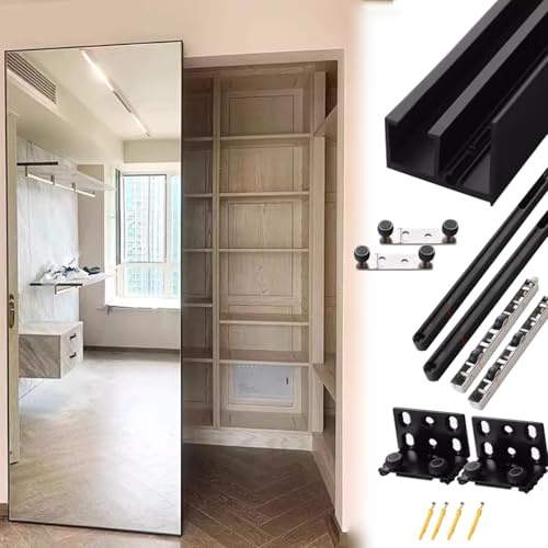 Kit Porta Scorrevole Porta Scorrevole a Scomparsa con Specchio Nero, Senza Binario a Vista, Larghezza 61 66 71 76 81 86 91 102 cm, Kit di Ferramenta per Porta Scorrevole a Scomparsa(79cm/31.1in)