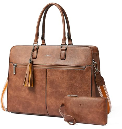 Shrrie 15.6 Inch Faux Leather Laptop Tote Bag for Women with Wristlet Purse | Water-Resistant,Professional Computer Handbag Briefcase with Shoulder Strap,Work Office Business Travel Teacher College
