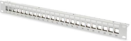 DIGITUS Pannello patch, Modulare, Per moduli Keystone, 19 pollici, 24 porte, Schermato, Montaggio a rack 1U, V1, Grigio
