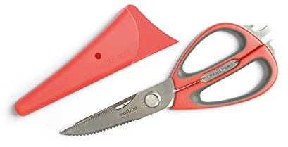 Mastrad F24515 Ciseaux de Cuisine 12 Fonctions avec Support Magnétique Inox Rouge 23,5 x 8,3 x 2,5 cm