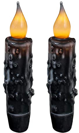 CVHOMEDECO. Velas cónicas con temporizador LED de cera real, con función de pilas, con diseño de país primitivo, sin llama, 4-3/4 pulgadas, negro mate, 2 unidades en un paquete