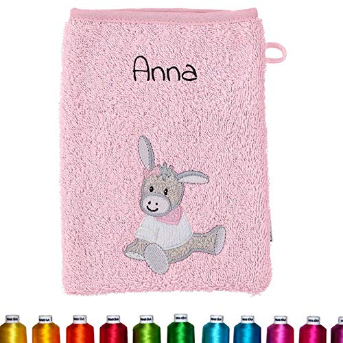 Sterntaler Kinder/Baby Waschhandschuh mit Namen bestickt für Mädchen, 2er Set, Waschlappen personalisiert zur Geburt, Taufe oder als Geschenk zum Geburtstag (Emmi Girl Rosa)