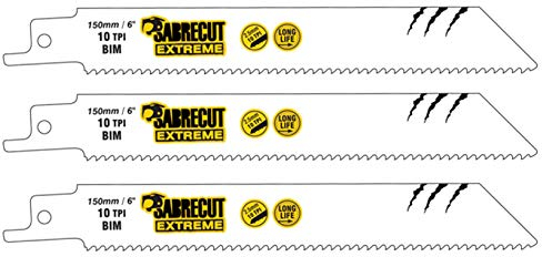 3 x SabreCut SCRS922HF_3 150 mm 10 TPI S922HF Coupe rapide du bois et du métal Lames de scie sabre compatibles avec Bosch Dewalt Makita et bien d'autres
