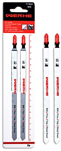 WERHE ® Profi – 2 x Metal Stichsägeblätt – C185 180mm T718GF Extra Lang – Schnelles Schneiden harte Arbeitsausdauer – Für Ehrgeizig Künstler | Feine Verzahnung, für Aluminium, Bleche, Rohre und Sandwichmaterial, NE-Metall, kompatibel mit gängigen Stichsägen
