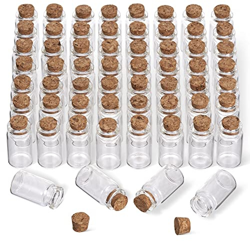 THE TWIDDLERS - 60 Mini Glasfläschchen mit Korken, Kleine Fläschchen Zum Befüllen mit Sand, Andenken und Mehr - Kleine Glasflaschen mit Korken für Hochzeitsgeschenke, Deko, Mini Gläser - 10ml