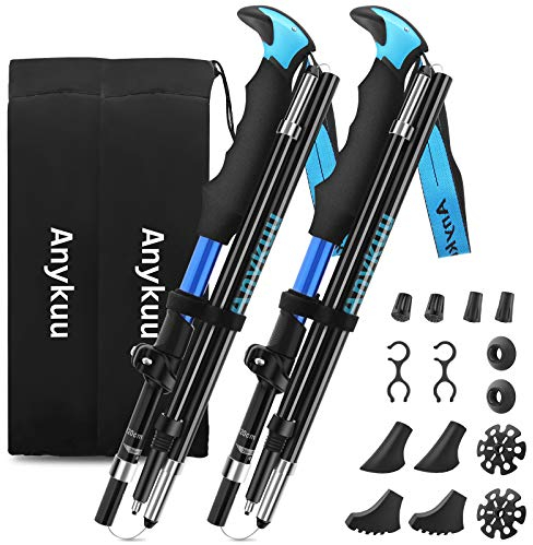 Anykuu Wanderstöcke Faltbar 2PCS Klappstab Nordic Walking Stöcke 7075 Aluminium Trekkingstöcke Verstellbar für Bergsteigen Wandern mit Tragetasche