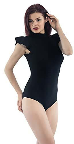 Magi Elegant Body für Frauen mit Schmetterlingsärmeln Damenbody T-shirt mit kurze Ärmel und Halbkragen Bodysuit Unterzieh-Body optimale Passform
