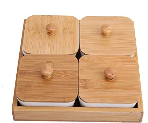 ASHATA Ceramic Appetizer Serving Plate Snack Serving Plate Snacks Tray fit for Wide Variety of Desktop Decoration(Four compartments with Cover)