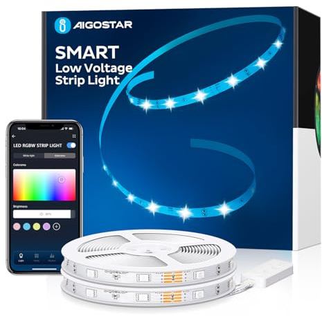 Aigostar Alexa RGB Led Strip Light 10m Plug in Led Strip Lights with Music Sync Mode Work with Smart WiFi App Control & Remote Led Lights for Bedroom Party TV Living Room 2 Rolls of Led Strip Light 5m