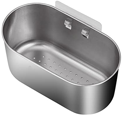 ISAKEN Cestello per lavello, Acciaio Inossidabile Lavello da Appendere Scaffale Multifunzione con Ventosa, Portaoggetti per Lavandino Angolo Filtro Lavello per Bagno Cucina