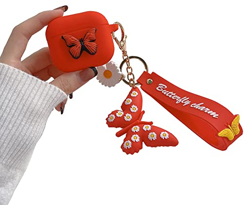 Compatibile con AirPods 3rd 2021 Generazione Custodia Farfalla, Carino 3D Carino Cartoon Silicone Custodia Protettiva Bambini Adolescenti Ragazze Donne per AirPods 3 Case Cover Butterfly - Rosso