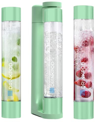 Fizzpod Home Soda Maker | Carbonated Beverage & Sparkling Water Maker | Includes 3 Bottles (32 oz./each) , 3 Caps, 1 Carbonator Cap and Manual | Make Homemade Sparkling Water, Carbonated Juice, Coffee, Tea & Cocktail Drinks Fruit Infused