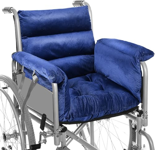 Suzile Wheelchair Cushion Wheelchair Seat Cushion with Strap Recliner Suitable for 18 Inches Armrest and Support for Senior(Navy Blue)