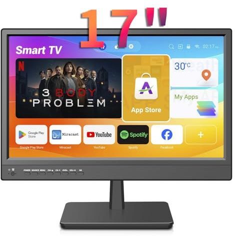 KCR Smart TV,17 Inch LED Digital DVB-T2, Portable TV freeview,Soporte WiFi,USB Jack,Salida Auriculares,Mando a Distancia coaxial,Entrada AV,HDMI in,Color Negro