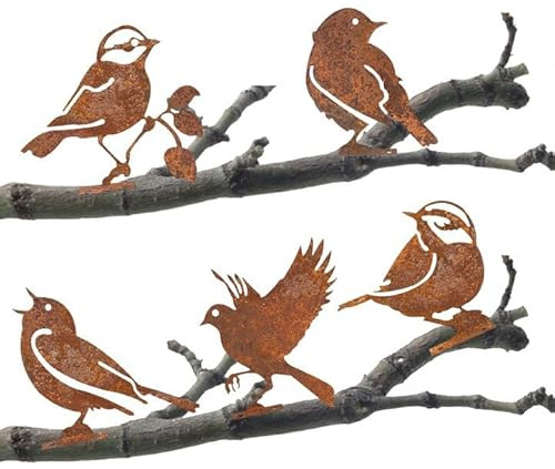 EclipseGuard 5 Piezas Pájaros Oxidados, Pájaros Oxidados Tapón de Jardín, Pájaros de Jardín Oxidados, Decoración Pájaro, Figuras Oxidadas Animales para Decoración de Tronco de Árbol