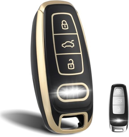 OFF WE GO Autoschlüssel Hülle für Audi Schlüsselhülle Cover für A6 A7 A8 E-Tron S6 RS6 S7 RS7 Q7 SQ7 Q8 SQ8 A6L A8L 3 Tasten Auto Schlüssel Schutzhülle Schlüsselbox, Schwarz Gold