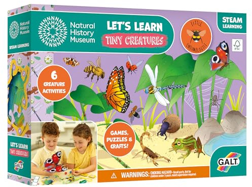 Galt Tiny Creatures Arts & Crafts Kit for Kids - Activity Pack, 6 Projects & Fact Cards - Fun Educational Crafting Set - Children's STEAM Learning Games & Puzzles, Ages 4 Plus - Natural History Museum