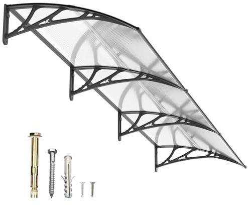 Auvent pour Porte d'entrée 300x100cm,Toit Marquise Abri en Polycarbonate Protection Contre Pluie,UV et la Neige Support Robuste en ABS Durable