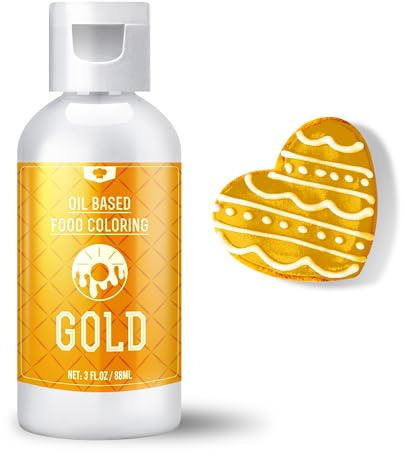 Fettlösliche Lebensmittelfarbe für Schokolade - 88ml Ölbasis Lebensmittelfarben für Fondant, Backen, Kuchen, Kekse - Flüssige Geschmacklos Food Coloring für Kakaobutter, Torten, Buttercream (Gold)