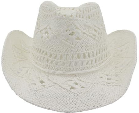 Cowboyhut aus Stroh für Damen, glitzernder Westernhut für Urlaub, Party, faltbar, Urlaub, Strand, Sonnenhut, Weiß, Einheitsgr��e