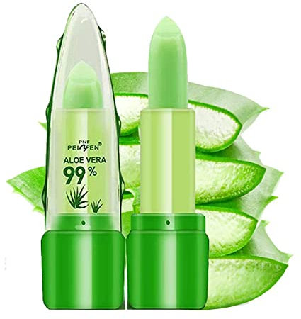 Aloe Vera Lipstick, Long-Lasting, Sweat-Proof, Temperature Change Enhances Shine, Waterproof, Moisturizing Lip Balm, Lip Gloss, Glossy, Shiny, Crystal Jelly Plant-Based Color-Changing friendly Lip